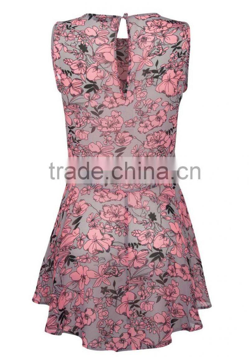 Women clothing for print drop back hem chiffon top China manufacturer