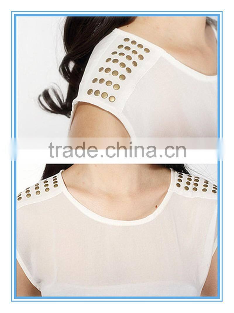 Fashion White New Design Beaded Shoulders Ladies Fancy Sleeveless Tops