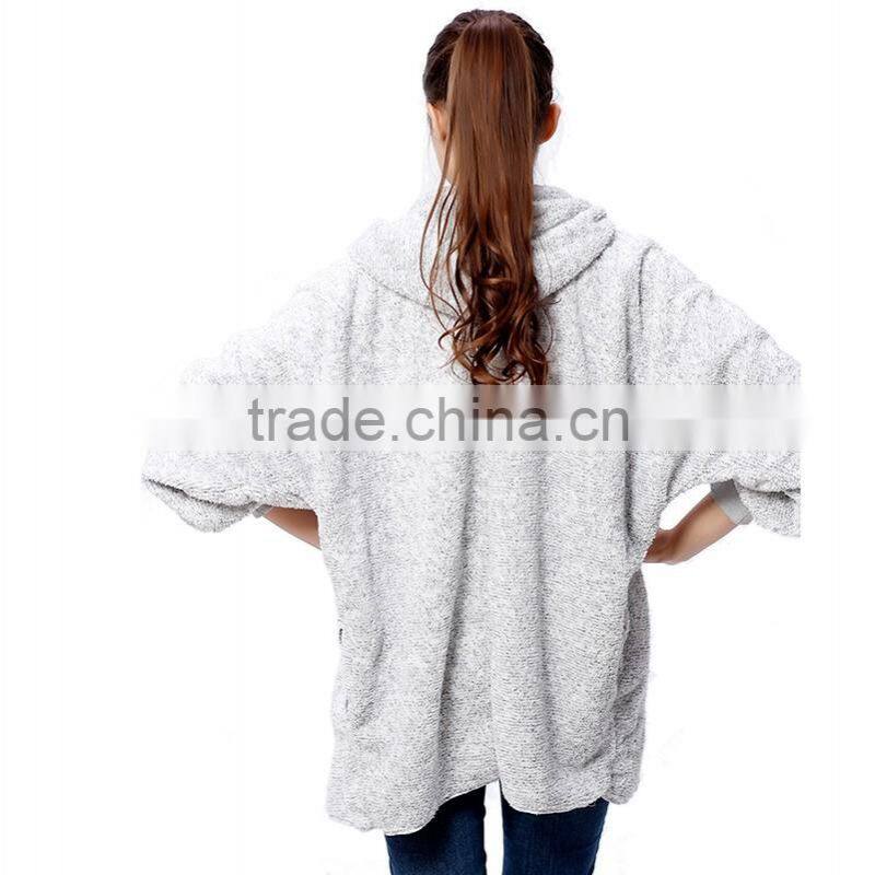 2016 Spring Fashion Oversized Fleece Cardigan Women Two-Tone Open Front Shrug Cardigan polar jacket With Hood And Pocket