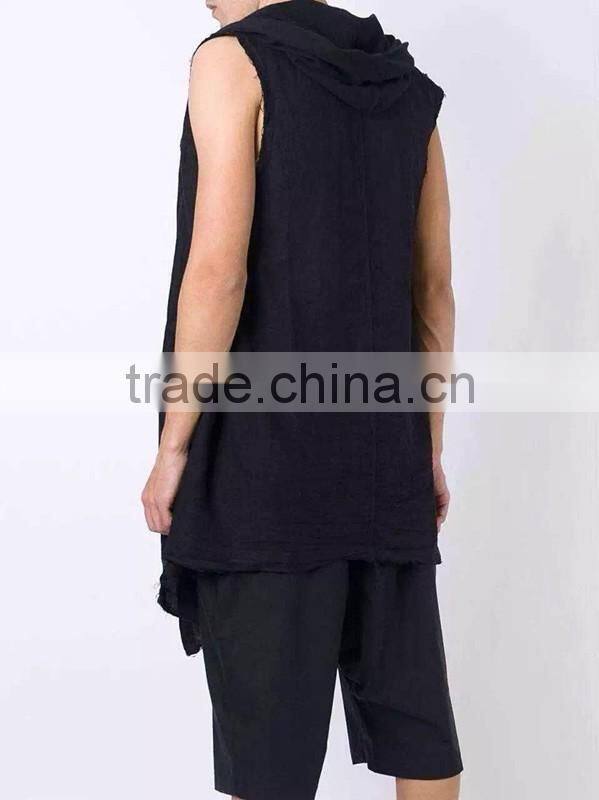 Unique Designer Mens Vest Extended 2016 Spring Streetwear fashion Men's Vest with Hood