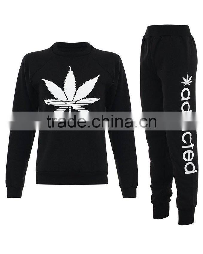 custom high quality french terry cotton Womens screen Print Tracksuit Sweatshirt Joggers Set hotsale wholesale with best price
