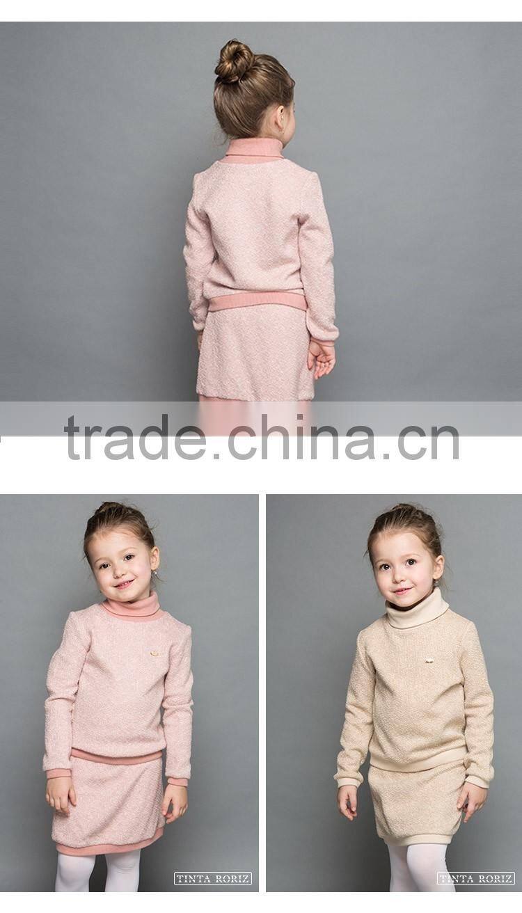 Winter Girls Pullover High Neck T Shirt And Short Skirt 2pcs Set Kids Knitted Clothing Set Wholesale