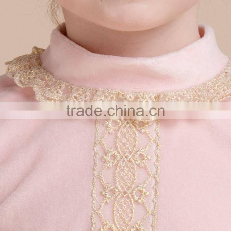 High Neck Girls Velvet t Shirt With Lace Children Clothing Pullover Long Sleeve t Shirt
