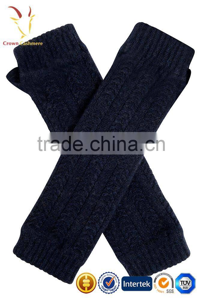 Cable Knit Long Cashmere Fingerless Gloves Lady Arm Warm Gloves