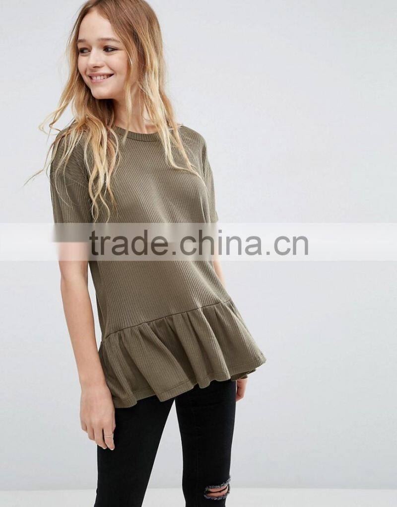 fashion t shirt wholesale, t shirt ruffle hem, blank t shirt
