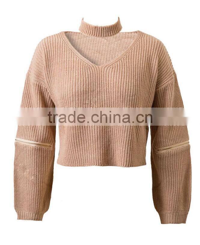 EY0853S 2016 Women Autumn Winter Long Sleeve Knitted Halter Pullover Sweater