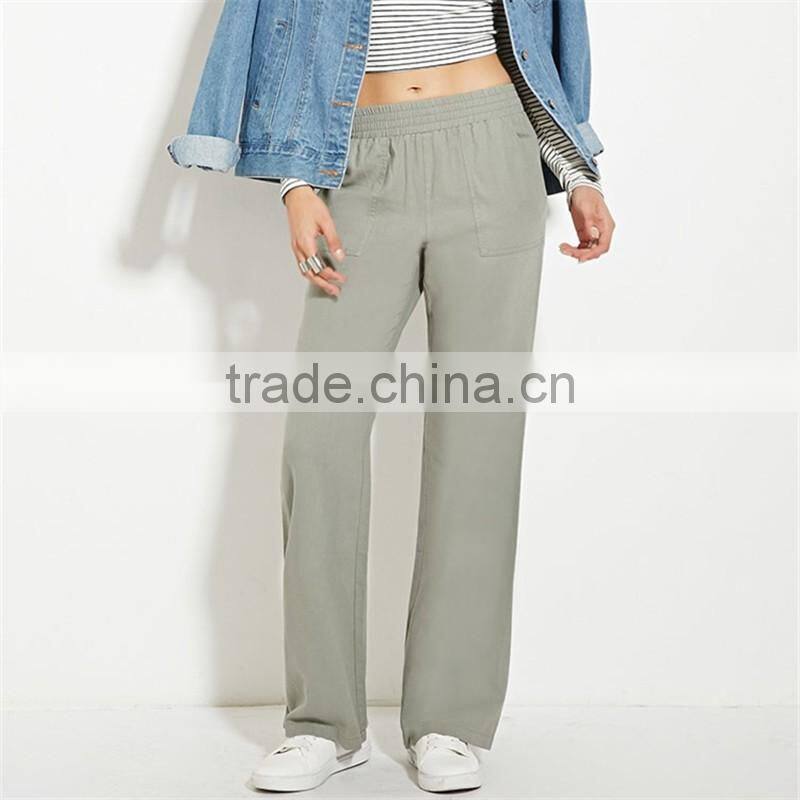 2017 OEM Soft Jogger Trousers Casual Olive Linen Women Pants