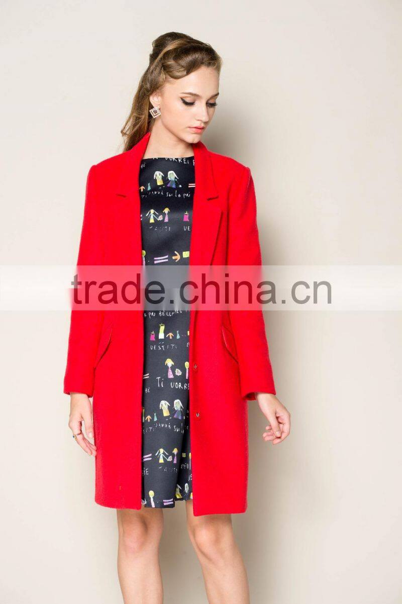 hot selling bright red winter thick warm stock ladies german coat, woolen coat, women wool coat