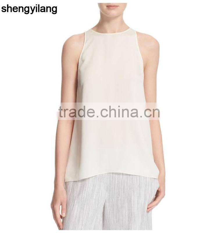 women 100% sleeveless black white navy silk simple blank tanktops/singlets
