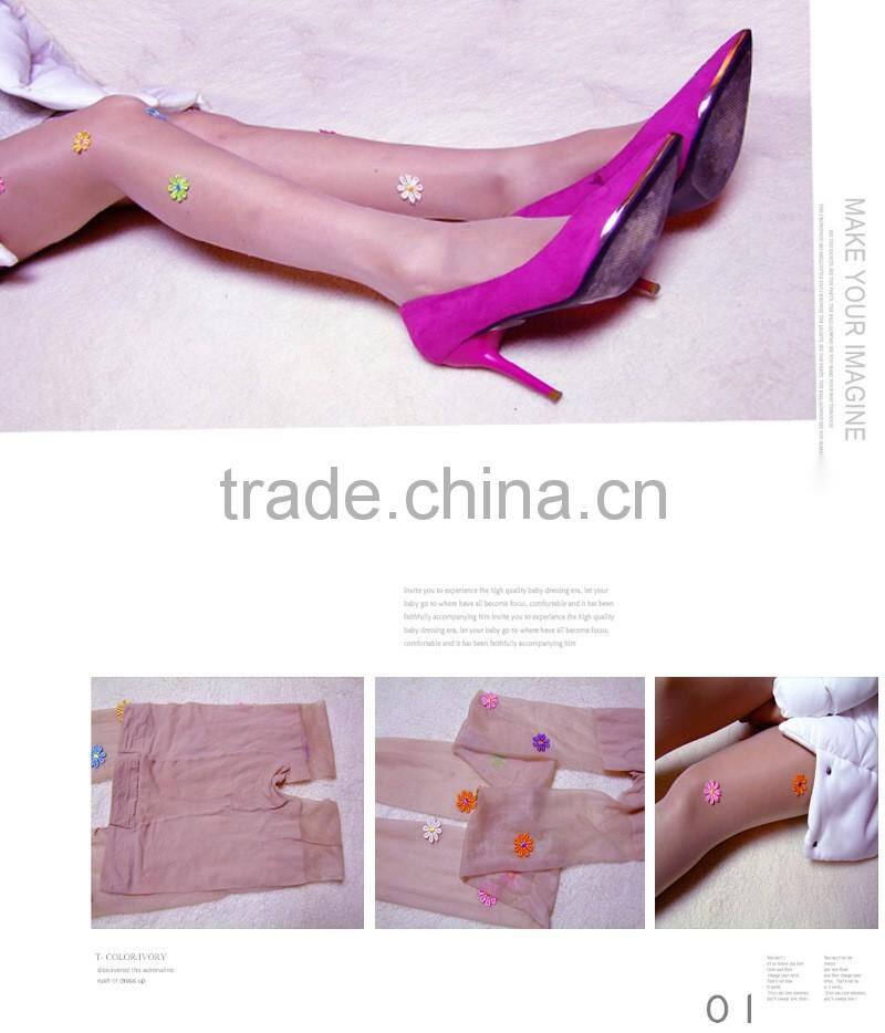 Handmade lace socks colorful flowers Pearl Rhinestone Anti-hook wire pantyhose stockings