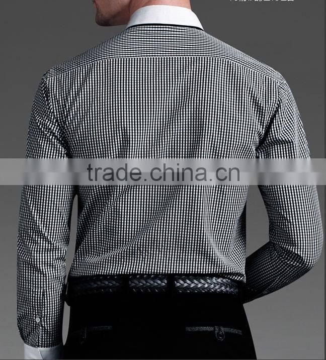100% cotton yarn dye new trendy contrast collar slim classic business design men's yarn dye checked long sleeve dress shirt