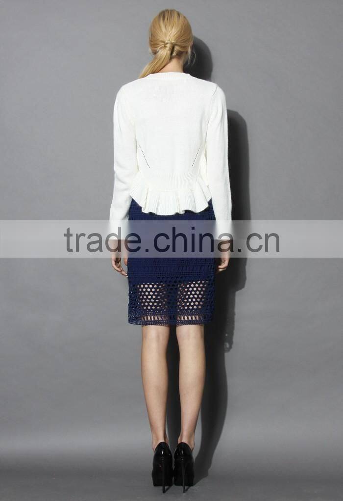 2016 Guangzhou Shandao New Arrival Summer Fashion Design Plain Dyed Navy Knee Length Net Cotton Skirt Women