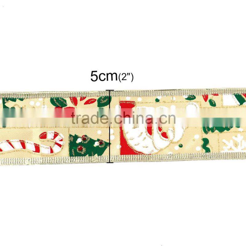 Multicolor Tree Santa Claus Pattern Imitation Silk Satin Ribbon For Christmas Decoration 5.0cm