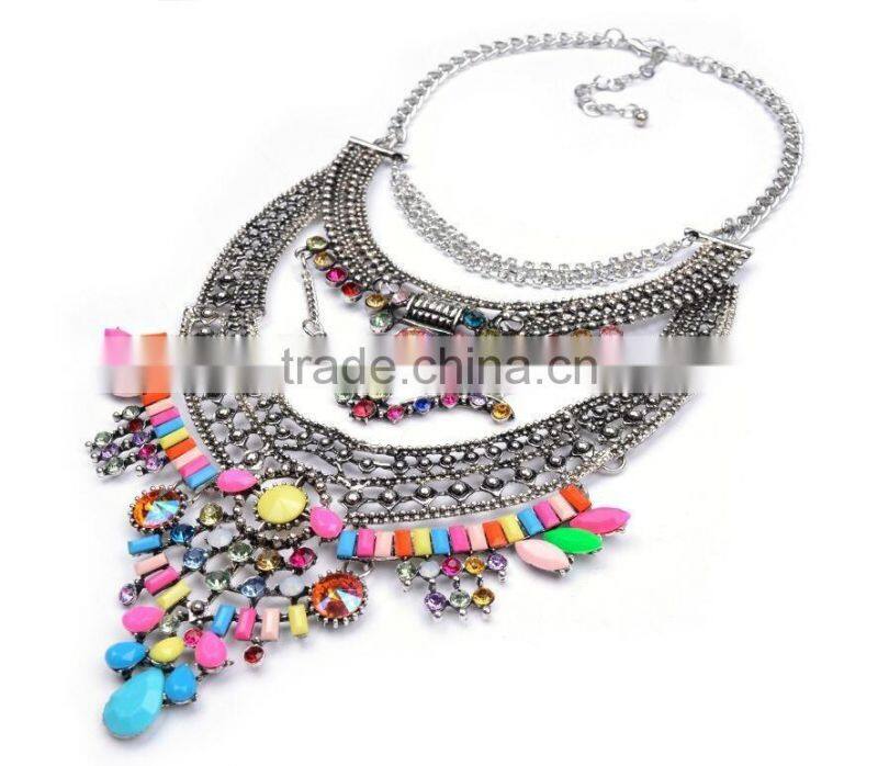 Fashion Jewelry 2016 new European and American jewelry multilayer alloy diamond necklaces pendants For Woman
