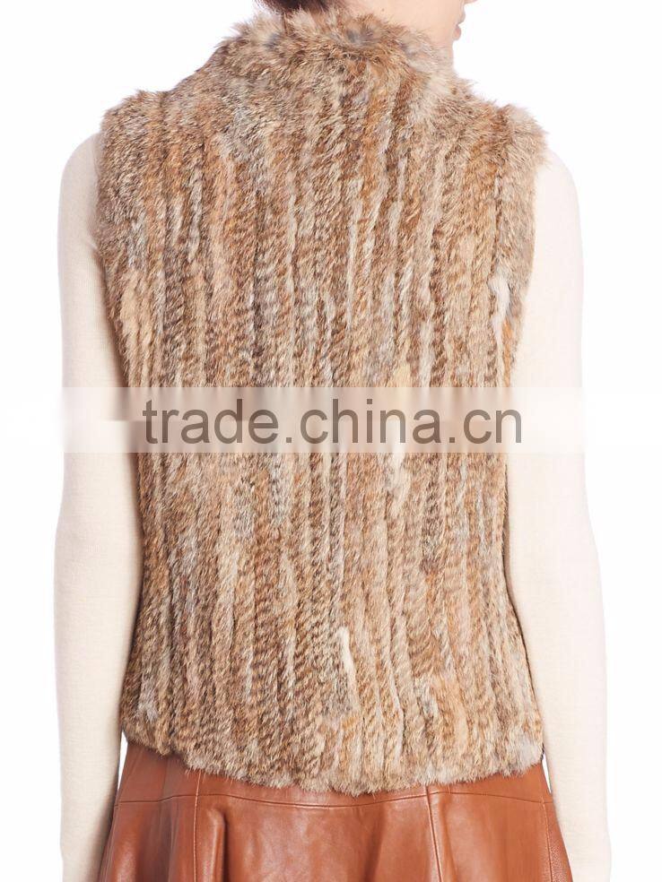 YRFUR YR014 Natural Brown Basic Model Apparel Top Quality Real Rabbit Knitted Fur Vest