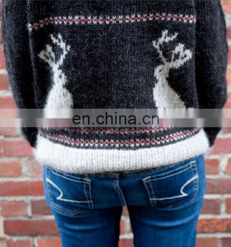 Wool ugly christmas sweater design for girl with jackalope patterns of loose fit wholesale clothing direct from China