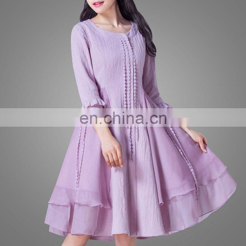 New Design Chineses Style Fancy Vintage Dress Purple Color High Quality Woman Midi Dress