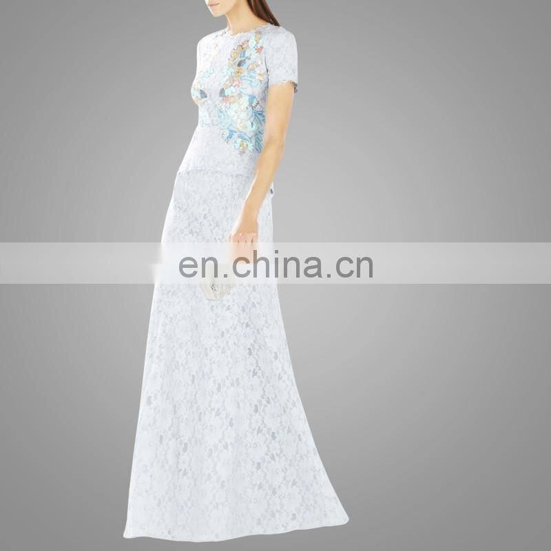 Lace Peplum Sequin Gown Womens Clothing 2016 Suit of Top and Dress Women Wear