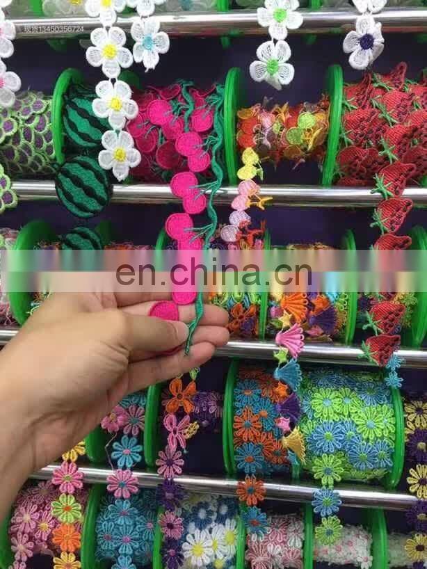 2017 fashion polyester yarn colorful lace trimming sewing ribbon flower trim