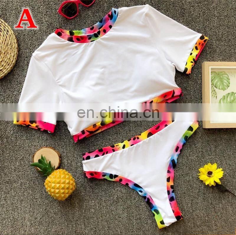 Knot crop top bikini 2019 Leopard swimwear women bathers Yellow brazilian swimsuit female T-shirt thong bikini sexy swimming new