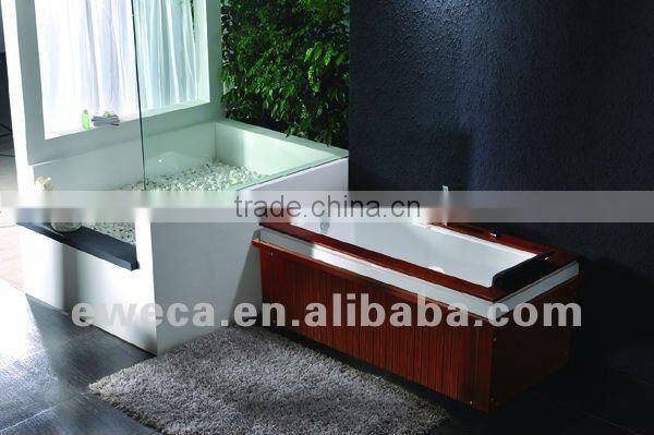 Rectangular Built in Massage Bathtub with wood panel