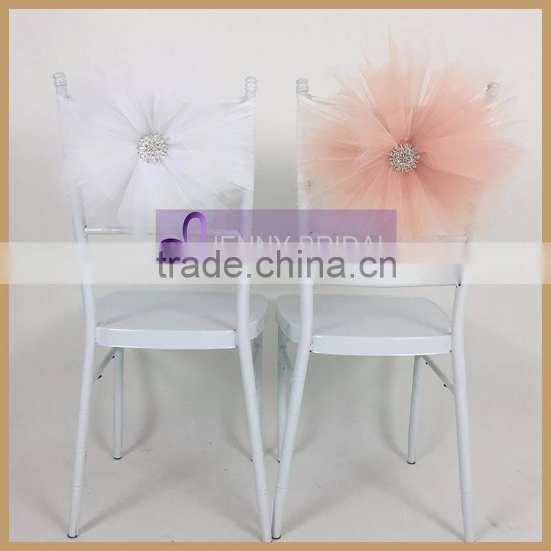 C315D hot sale elegant white tulle flower chair cover chair sash for wedding