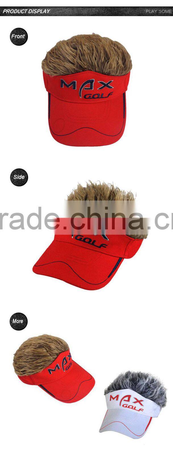 China Guangzhou red and white visor cap with fake hair