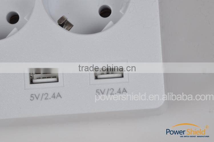 Pure Brass 4AC +6 USB Ports Charging Power Strip Surge Protector 230V 16A for Netherlands / Austria / Grace/ Russia