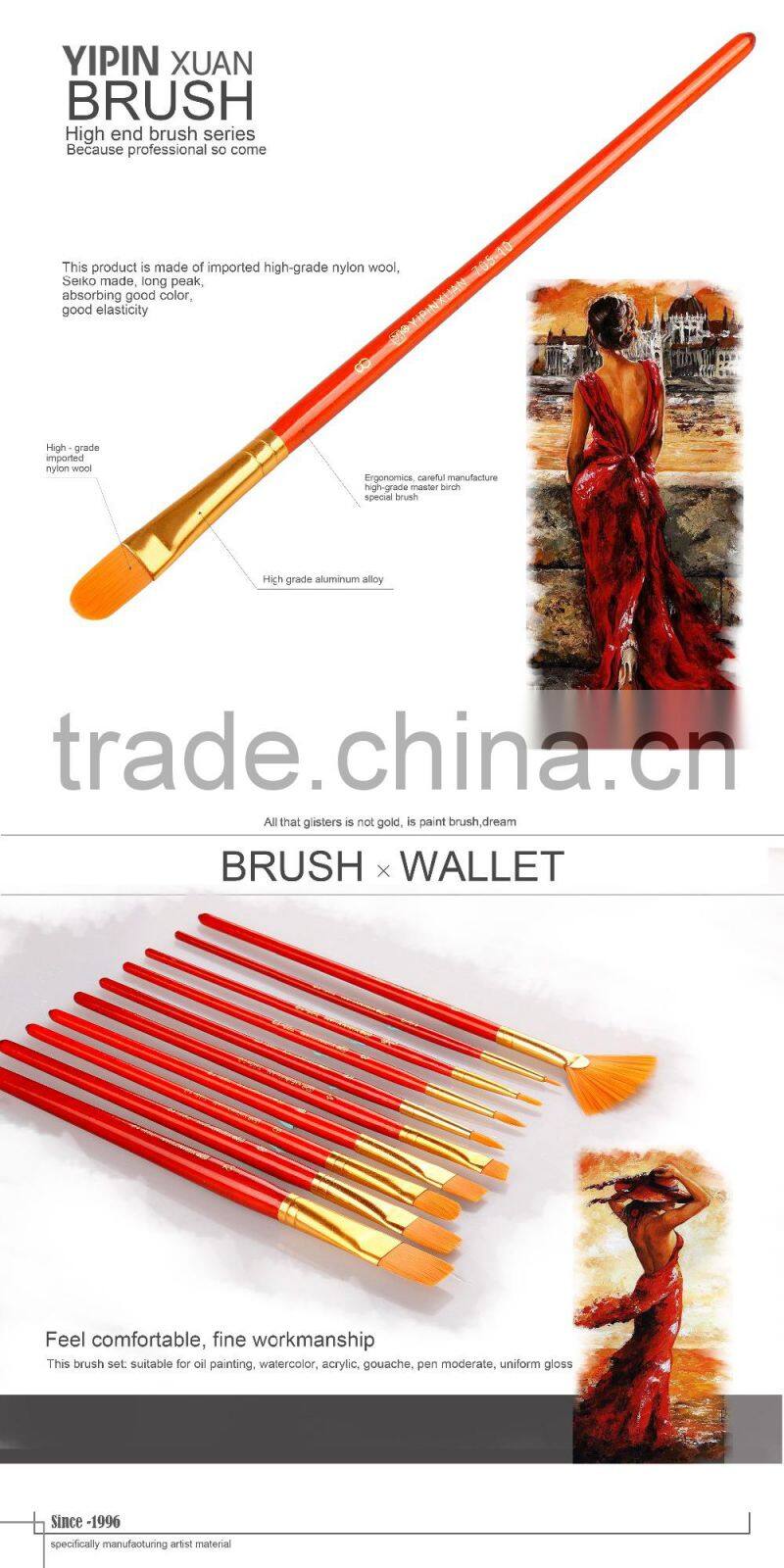 10 pcs Different Shape Nylon Hair Watercolor With Palette Artist Brush Wallet