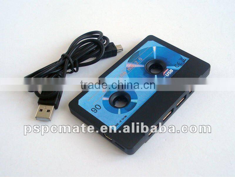 4-Port USB 2.0 "Cassette Tape" Shaped Hub - Turn One USB Port into Four Ports!