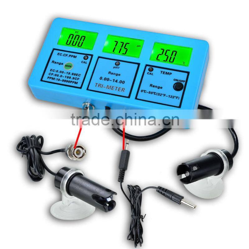3 LCD Water Quality Tester Digital Meter Aquarium EC CF TDS PH Temp Degree C Backlight