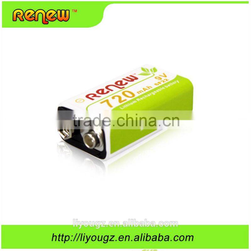 RENEW 720mAh 9 Volt Li-ion Rechargeable 9V Batteries Lithium-ion, 9 Pack