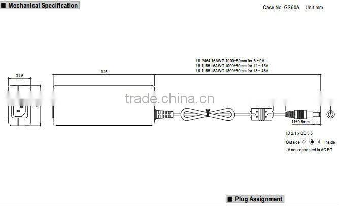 Mean well GS60A05-P1J 60w 5v adaptor 60W Desktop power supply