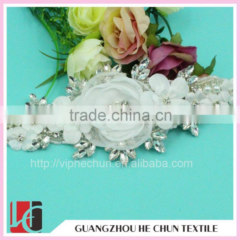 HC-2091 Embroidery Flower Fabrics Crystal Applique ,New Arrilval Hot Beads Applique