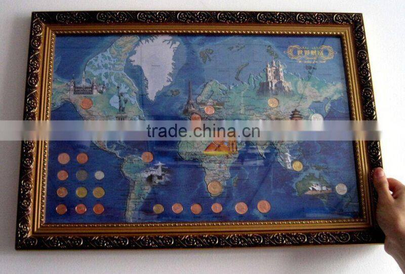 Interior wall mural with coin flower decoration