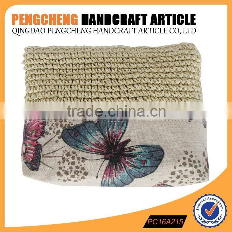 Casual classics crochet clutch Bag paper straw and polyester material nature color