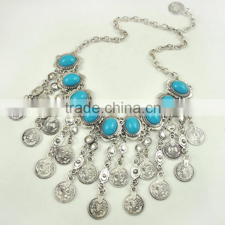 long silver multilayer tassel coin necklace, coin holder necklace