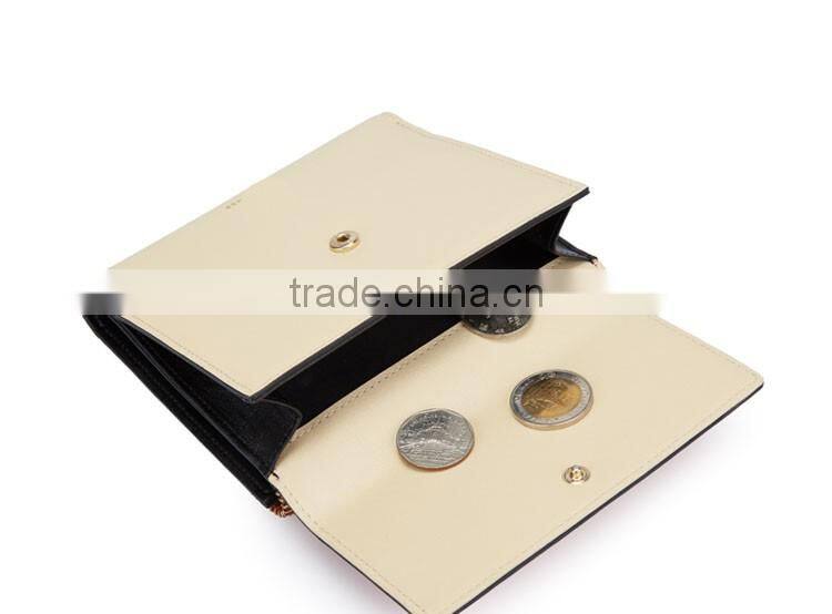 ladies designer wallet with zipper on flap ,color split joint