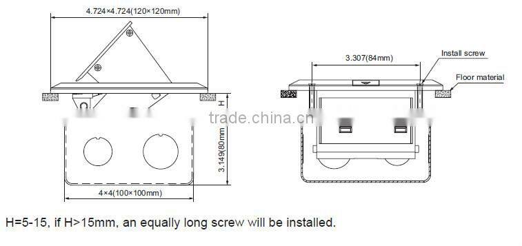 Square pop-up raised electrical outlets floor box