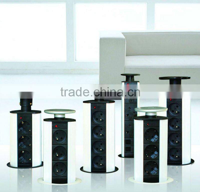 Pop Up socket pop-up outlet Power Pod Pull Out 3 x UK Plug Sockets Lead Worktop Desk Black