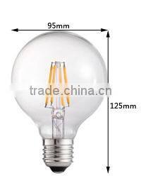 Edison style bulb G95 led filament lamp indoor decoration clear glass 6w e27 led bulb