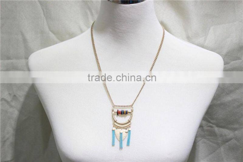 Multi Color Shell w/ Blue Suede Triangle Triple Pendant Necklace 2016 Fashion Style Wholesale