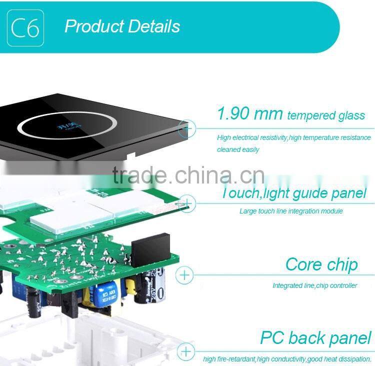 3 gang smart touch screen wall plate light switch 1000w