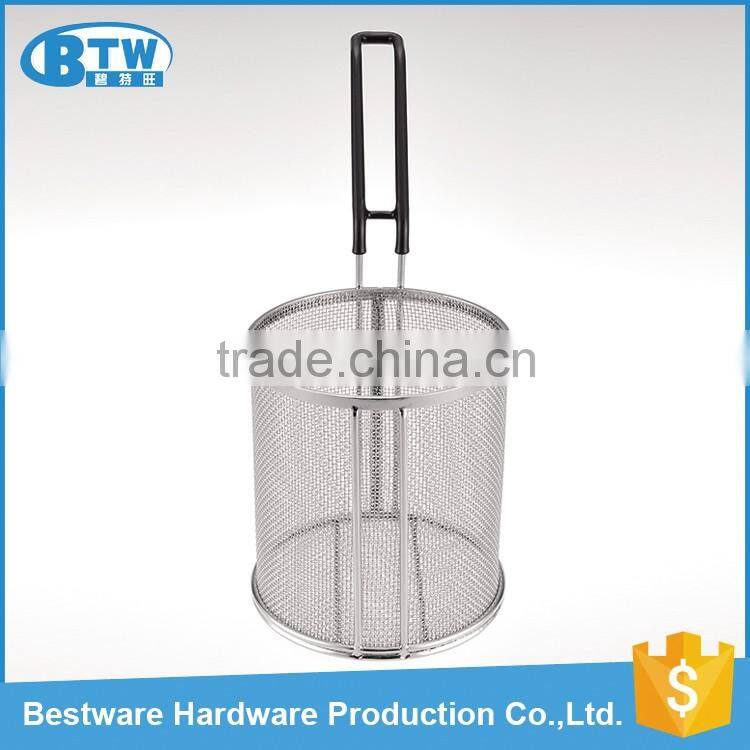2016 OEM&ODM accept stainless steel PVC handle polished treatment round french fries baskets