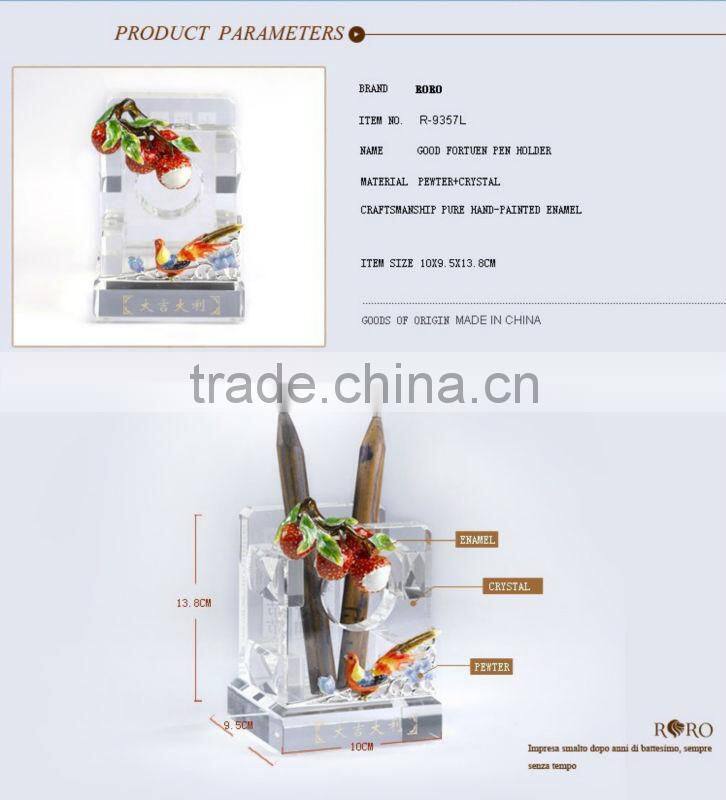 RORO Good Fortune litchi enamel pewter crystal pen holder