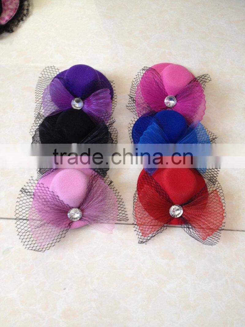 high quality colourful party feather mini top hat with black lace