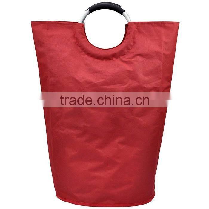 Aluminum handles printing polyester grey laundry basket laundry hamper, laundry bag