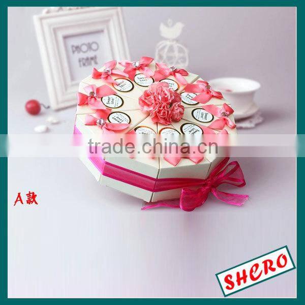 Cake Shape Wedding Candy Box With Ribbon