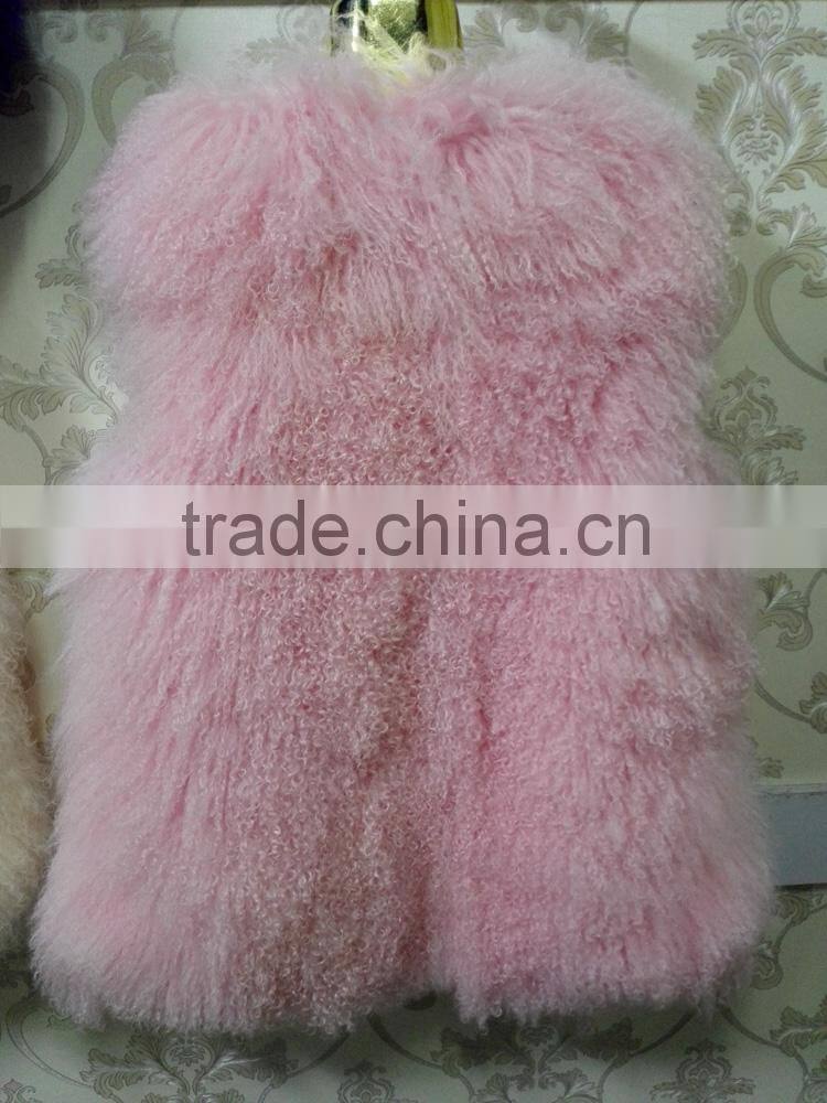 wholesale new style Tan sheep fur vest colored