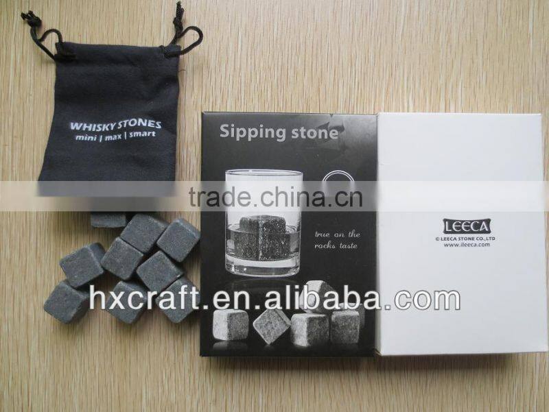 WHISKEY STONES ROCKS 9 PCS Set Ice Cubes Wine Drinks Scotch Beer Cold Soapstone